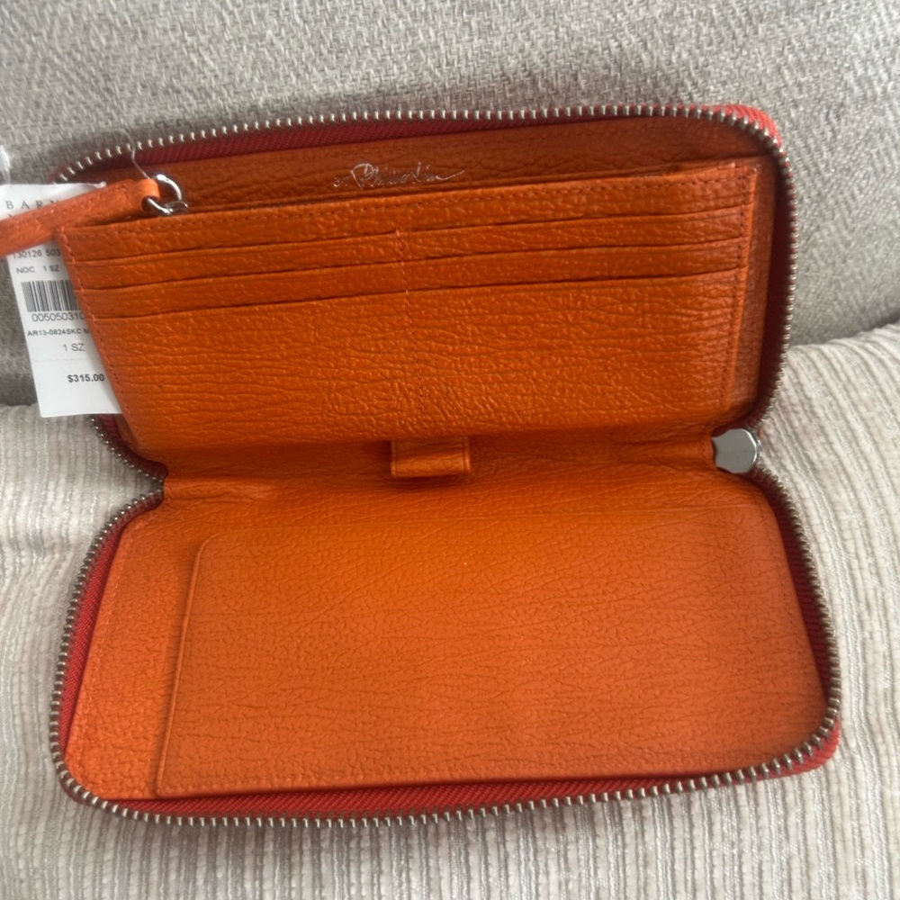 Orange Leather Zip Wallet